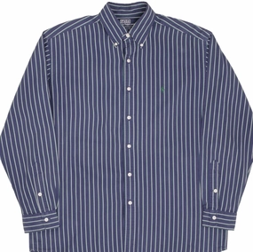 VINTAGE RALPH LAUREN CLASSIC STRIPED BLUE SHIRT 1990S SIZE MEDIUM