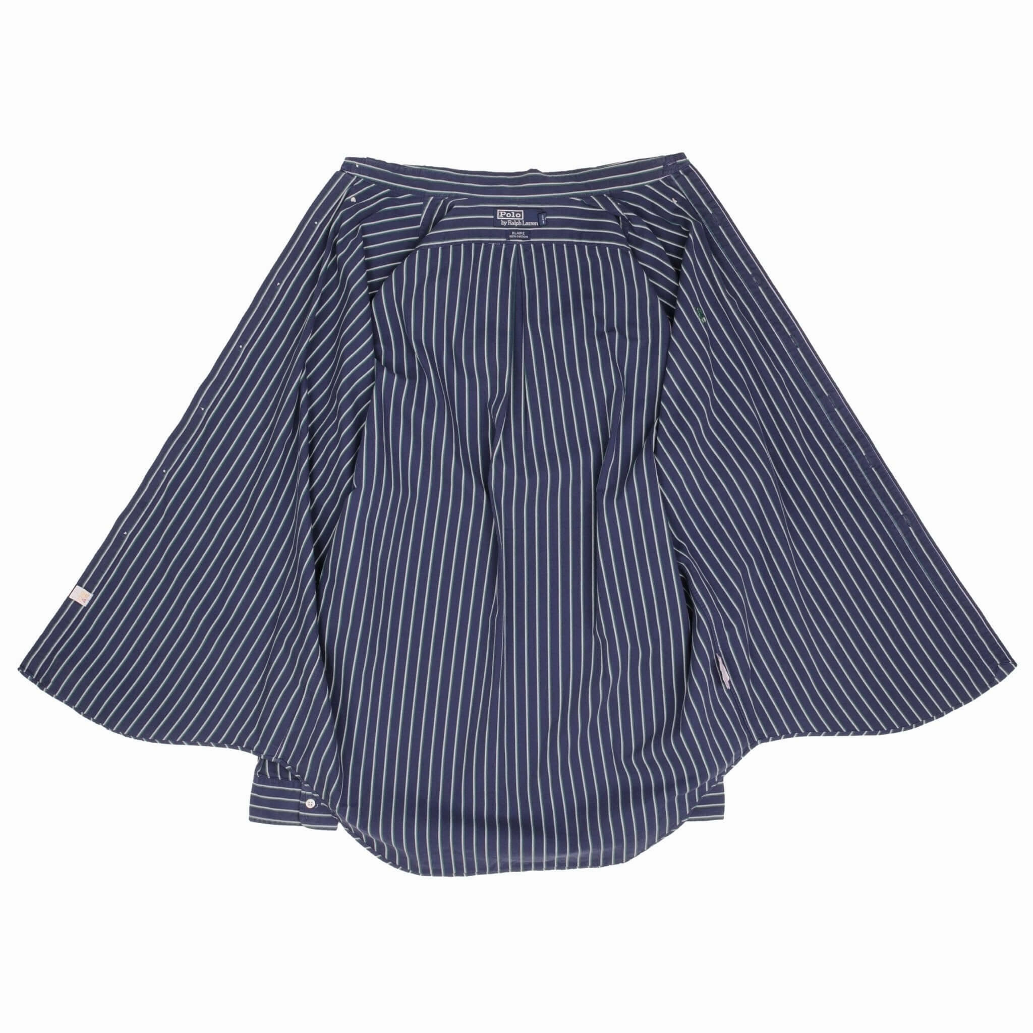 VINTAGE RALPH LAUREN CLASSIC STRIPED BLUE SHIRT 1990S SIZE MEDIUM