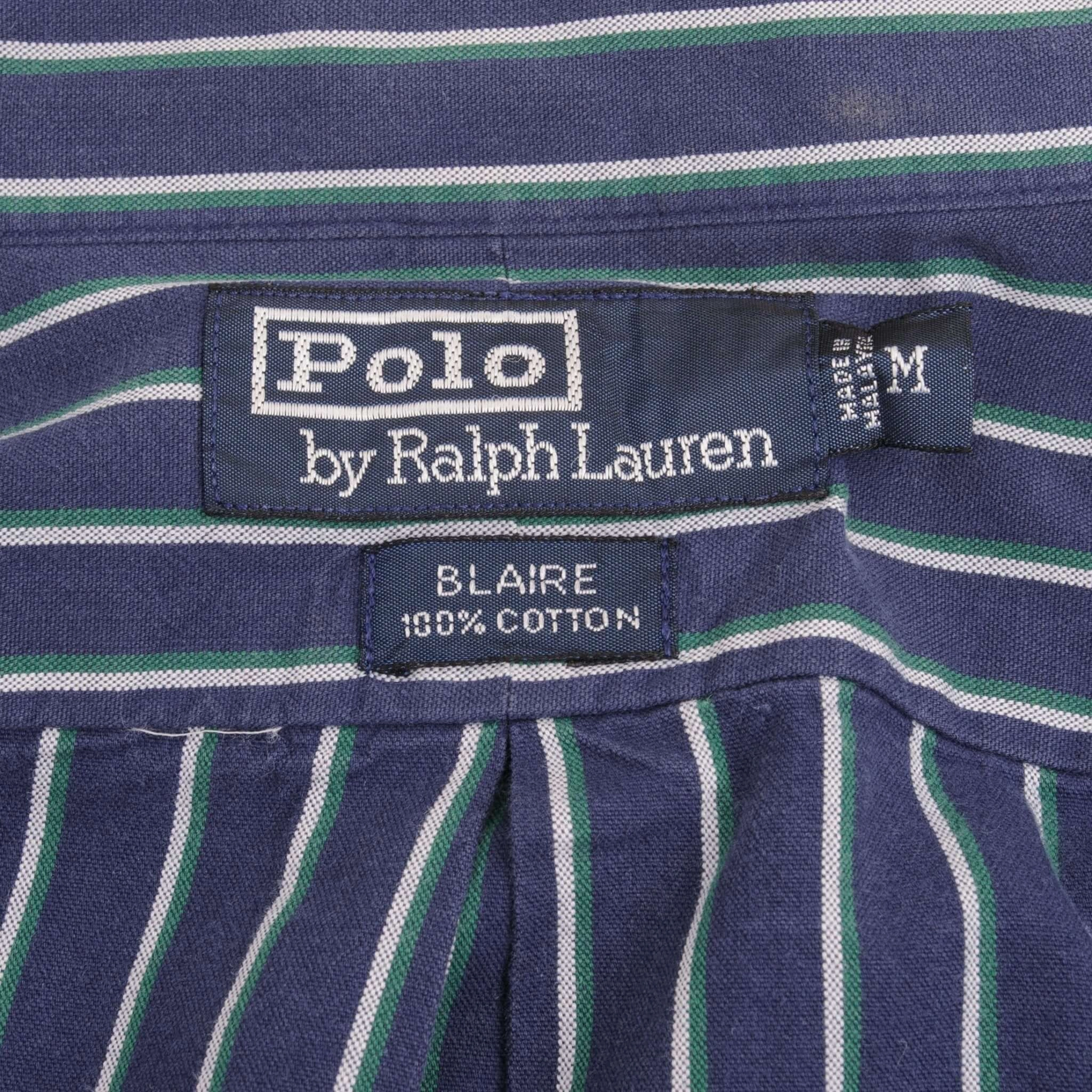 VINTAGE RALPH LAUREN CLASSIC STRIPED BLUE SHIRT 1990S SIZE MEDIUM