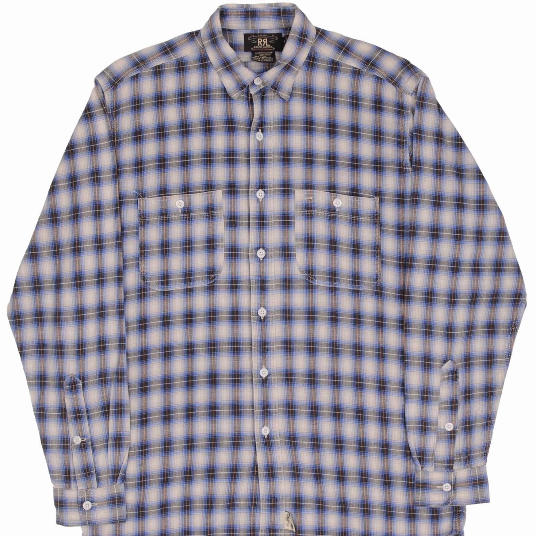 VINTAGE RALPH LAUREN DOUBLE R SQUARED POCKET FLANNEL SHIRT 1990S SIZE MEDIUM
