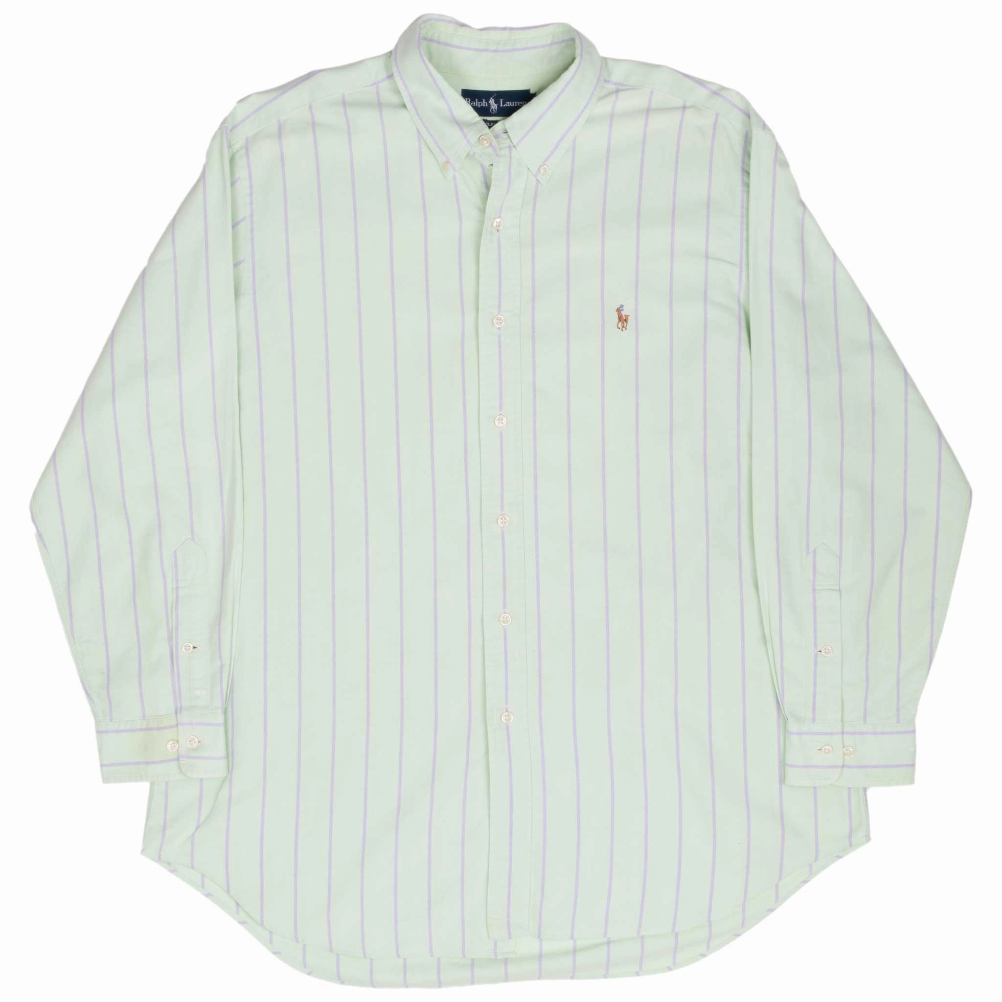 VINTAGE RALPH LAUREN LIGHT GREEN STRIPE SHIRT 1990S SIZE 17 X 32/33