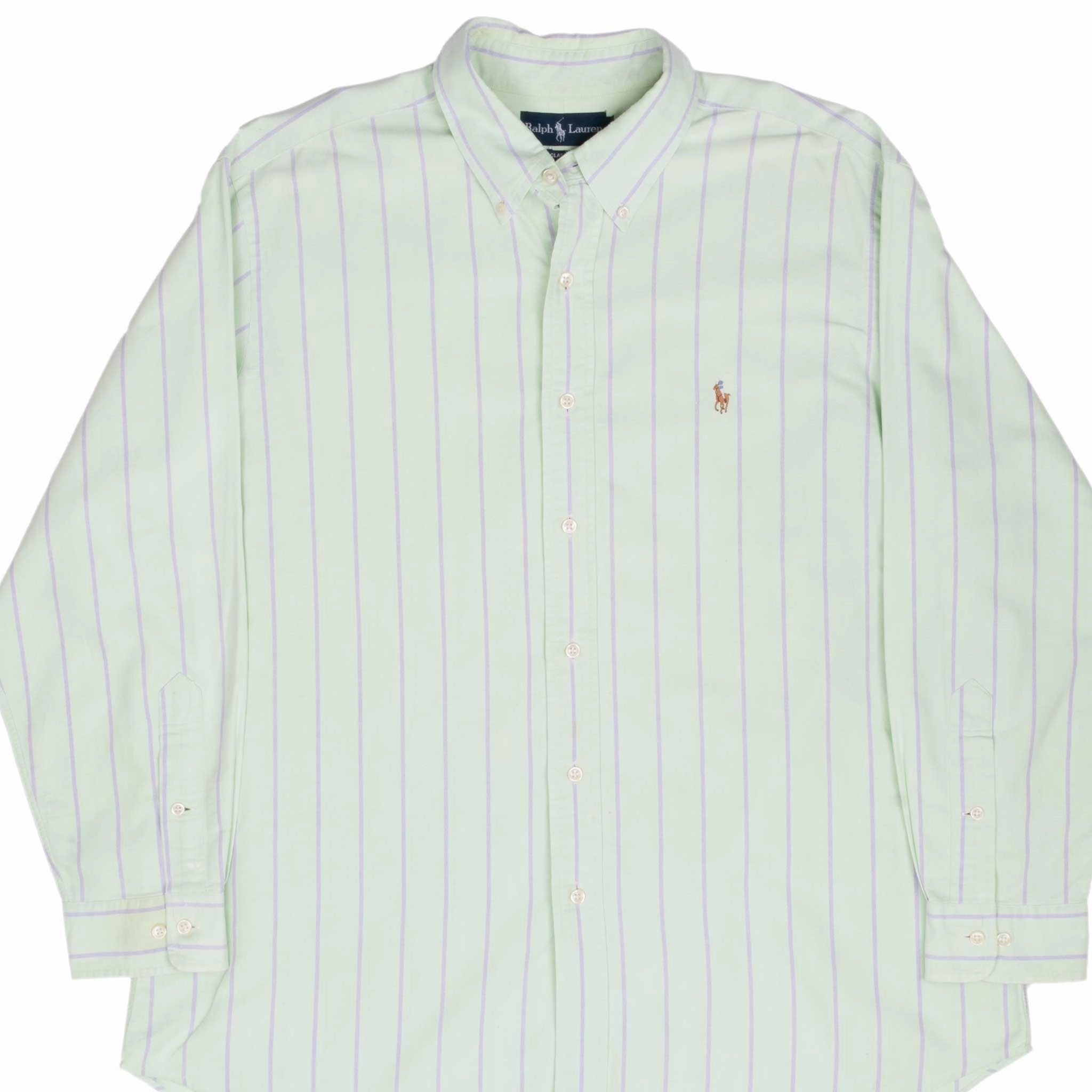 VINTAGE RALPH LAUREN LIGHT GREEN STRIPE SHIRT 1990S SIZE 17 X 32/33