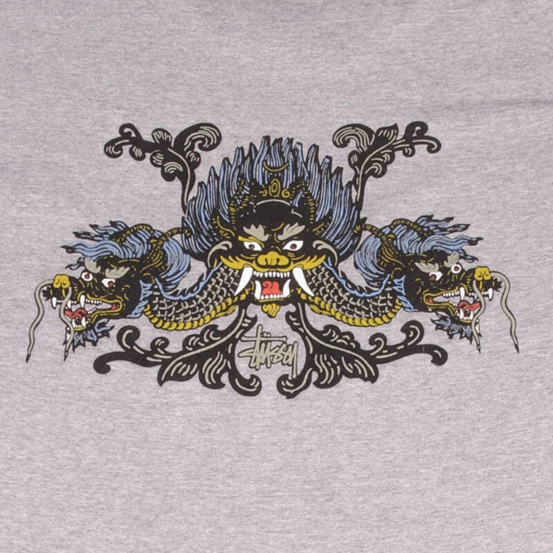 VINTAGE STUSSY DRAGON GREY TEE SHIRT 1990S SIZE LARGE MADE IN USA