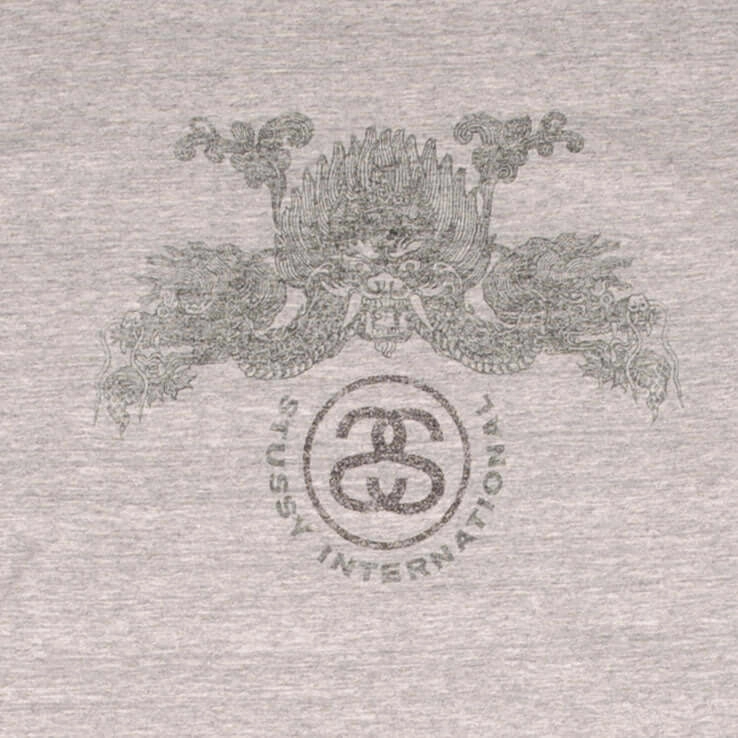 VINTAGE STUSSY DRAGON GREY TEE SHIRT 1990S SIZE MEDIUM MADE IN USA