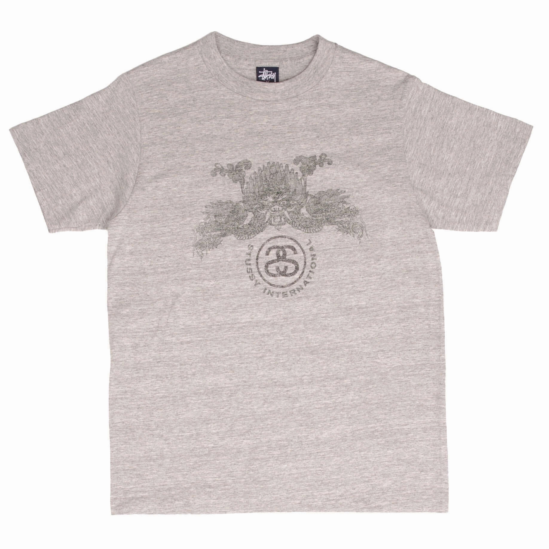VINTAGE STUSSY DRAGON GREY TEE SHIRT 1990S SIZE MEDIUM MADE IN USA