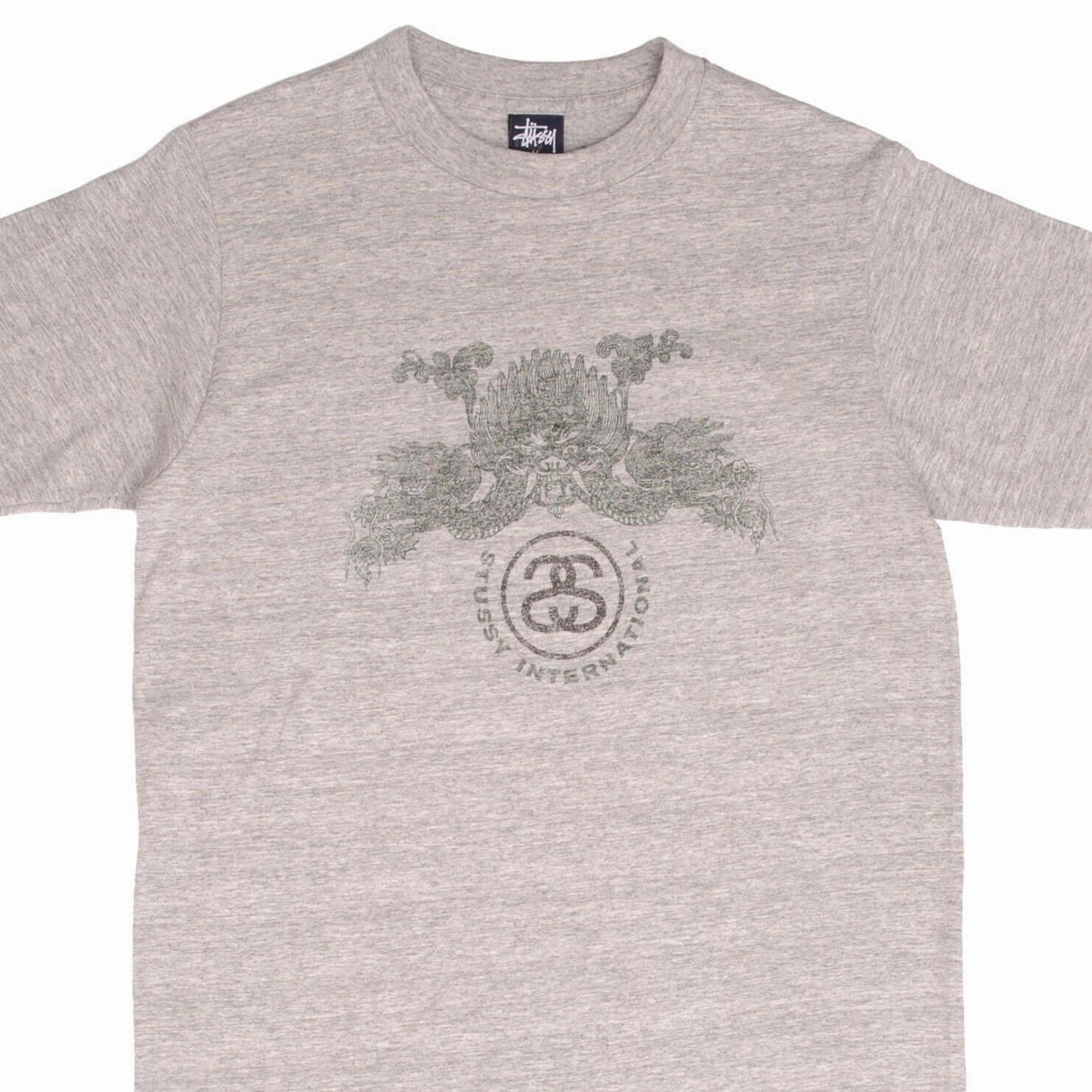 VINTAGE STUSSY DRAGON GREY TEE SHIRT 1990S SIZE MEDIUM MADE IN USA