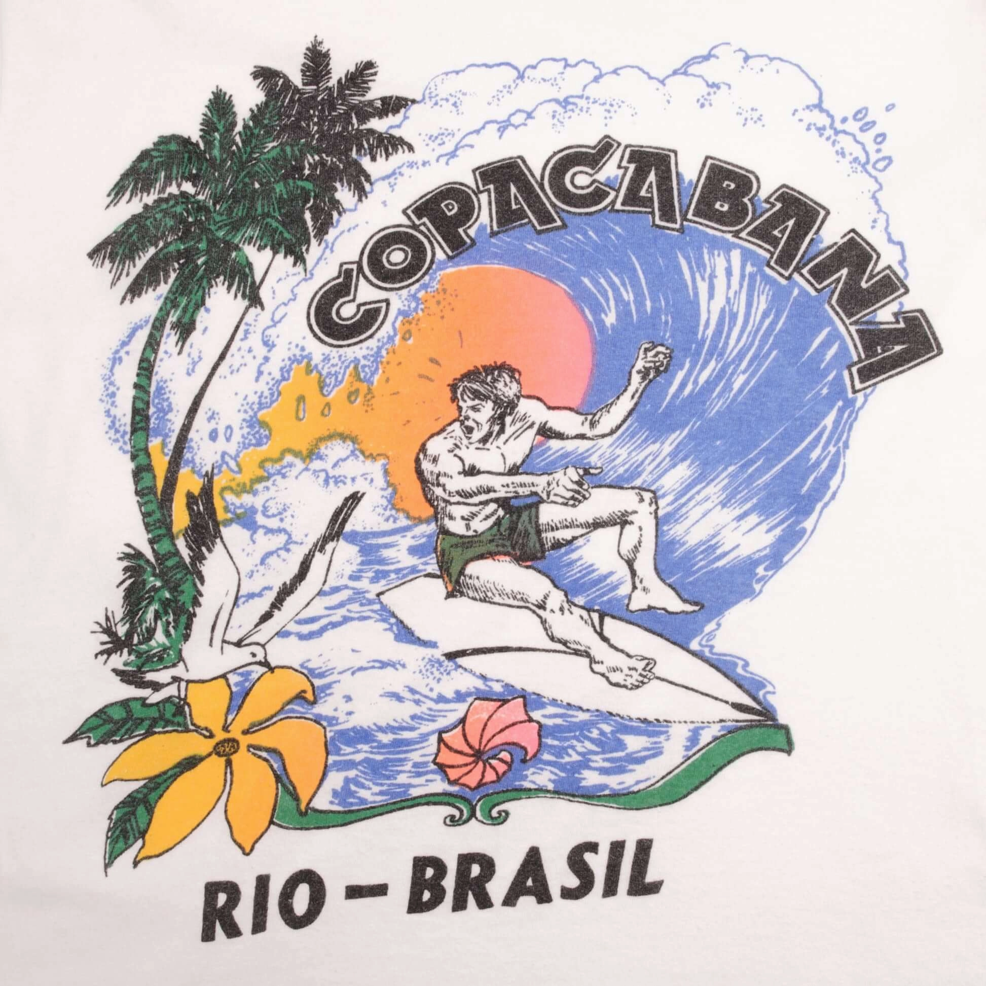 VINTAGE SURFING COPACABANA RIO BRAZIL SURF TEE SHIRT 1980S SIZE MEDIUM