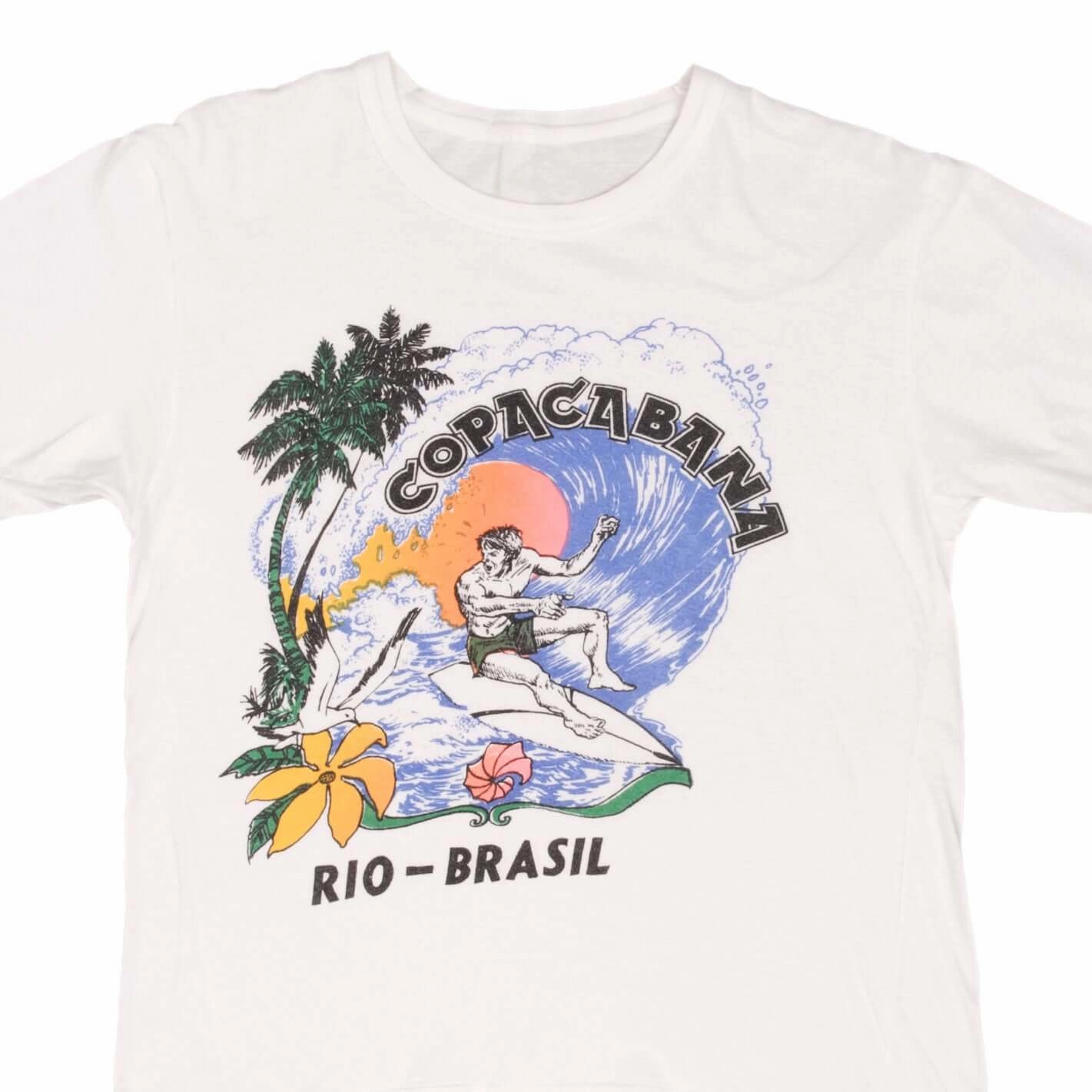 VINTAGE SURFING COPACABANA RIO BRAZIL SURF TEE SHIRT 1980S SIZE MEDIUM