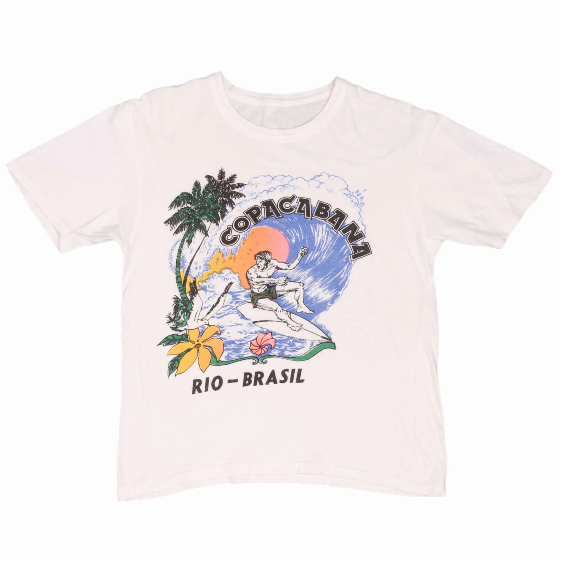 VINTAGE SURFING COPACABANA RIO BRAZIL SURF TEE SHIRT 1980S SIZE MEDIUM