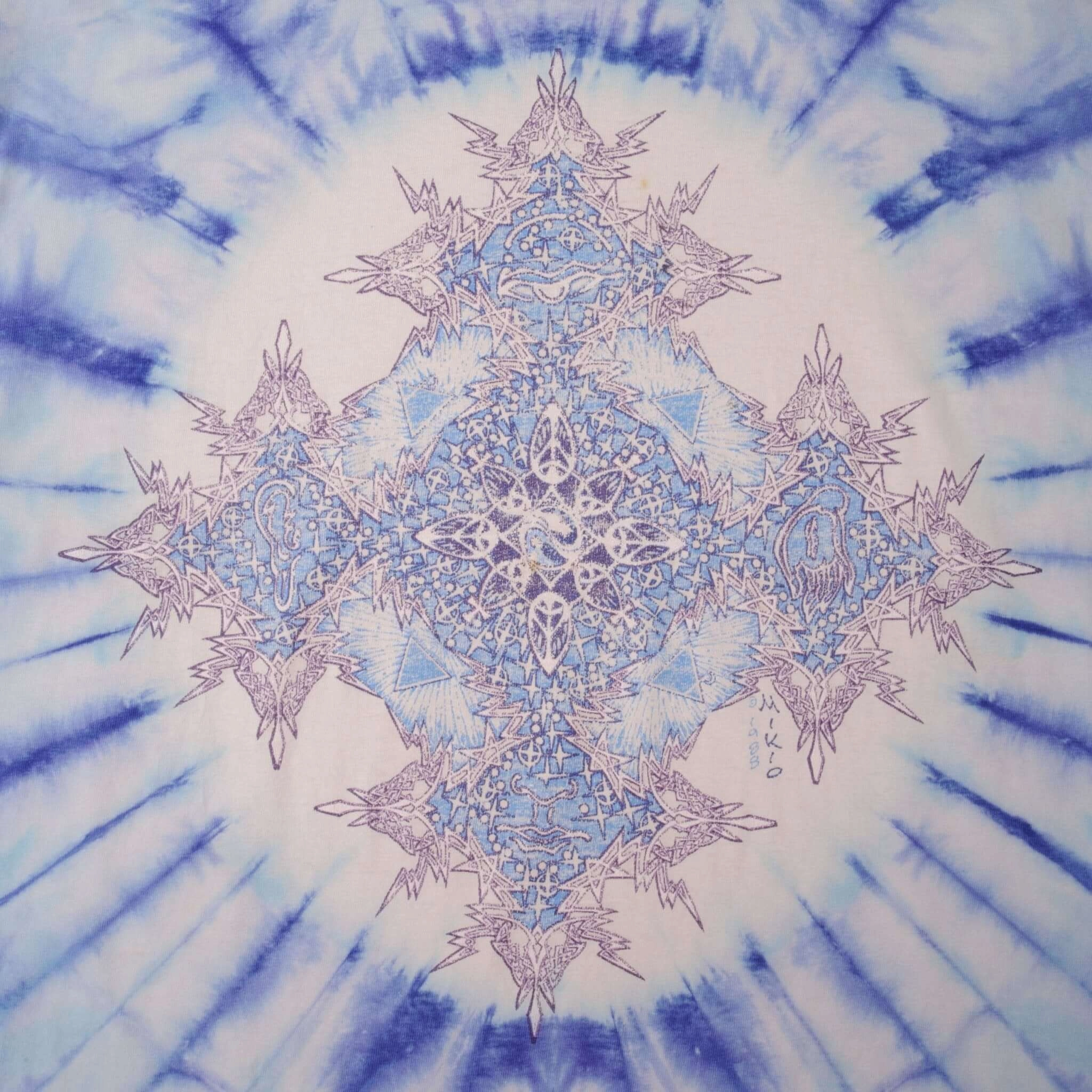 VINTAGE TIE DYE AMERICAN INDIAN JAVIER AGREDO TEE SHIRT 1992 XL MADE USA