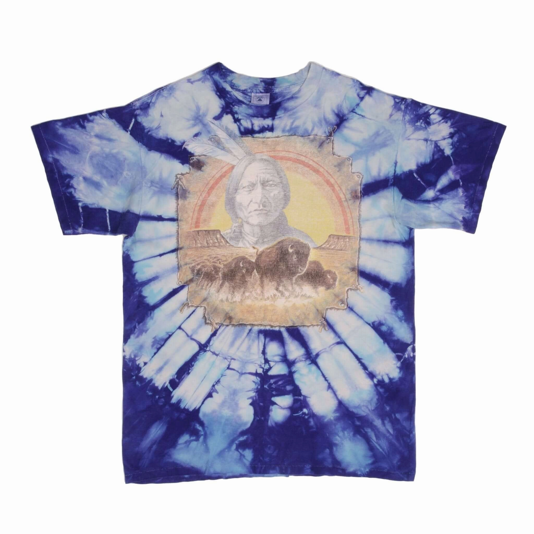 VINTAGE TIE DYE AMERICAN INDIAN JAVIER AGREDO TEE SHIRT 1992 XL MADE USA