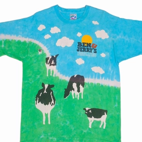 VINTAGE TIE DYE BEN & JERRY'S 1990S LIQUID BLUE TEE SHIRT SIZE XL MADE IN USA