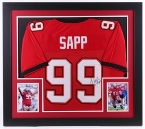 Warren Sapp Signed Buccaneers 31x35 Custom Framed Jersey (JSA) Tampa Bay D.T.