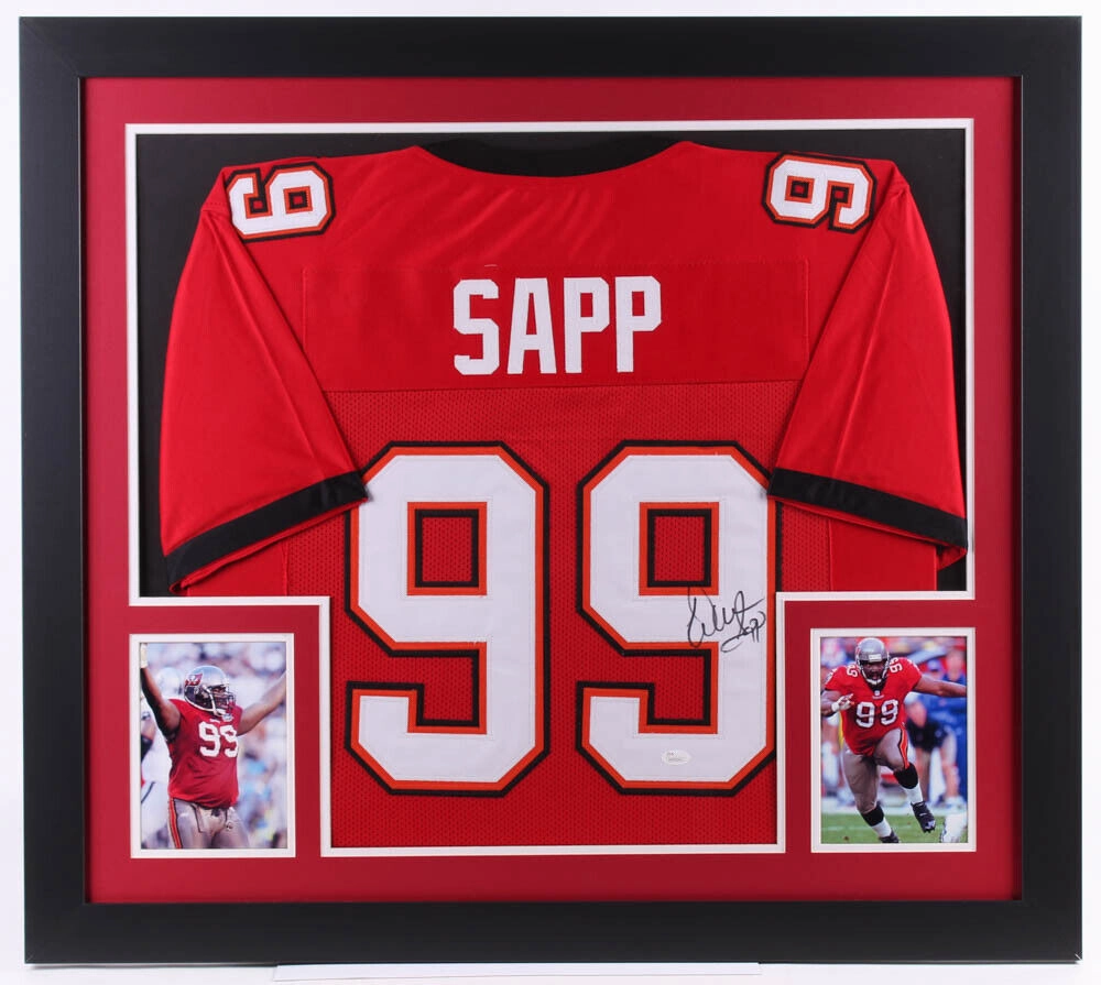 Warren Sapp Signed Buccaneers 31x35 Custom Framed Jersey (JSA) Tampa Bay D.T.