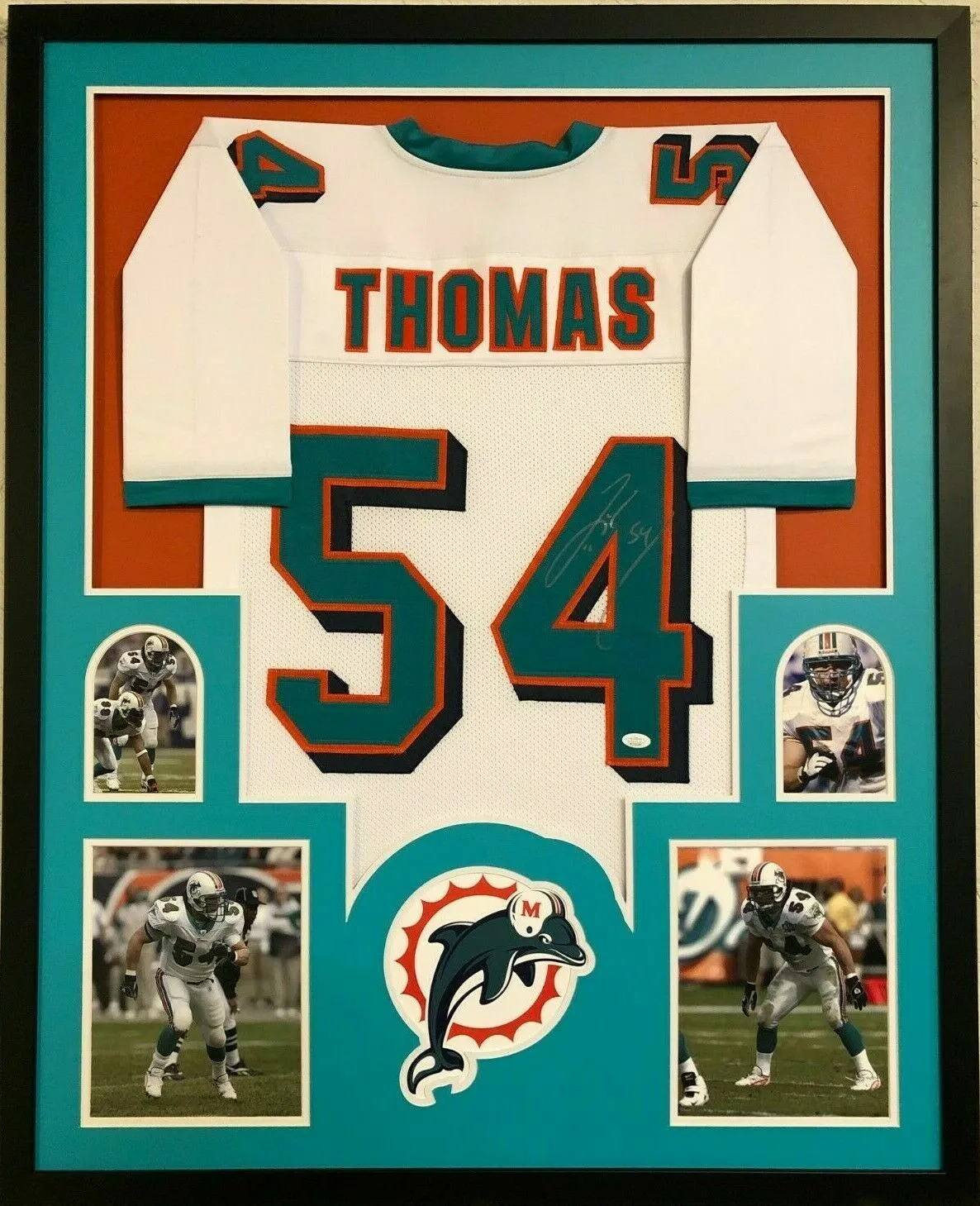 Zach Thomas Signed Miami Dolphins 35x43 Framed Jersey (JSA COA) 7xPro Bowl L.B.